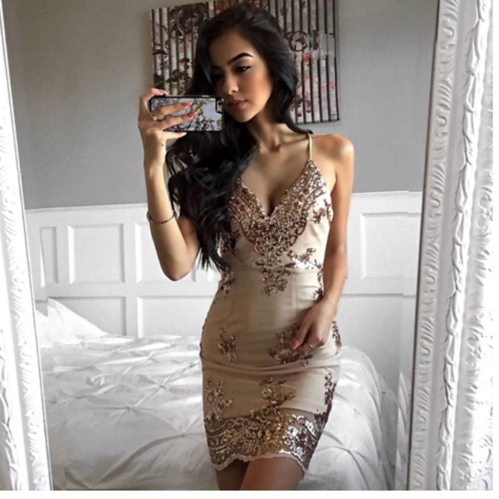 Sequin Embellished Bandage Dress Nude.Still in box